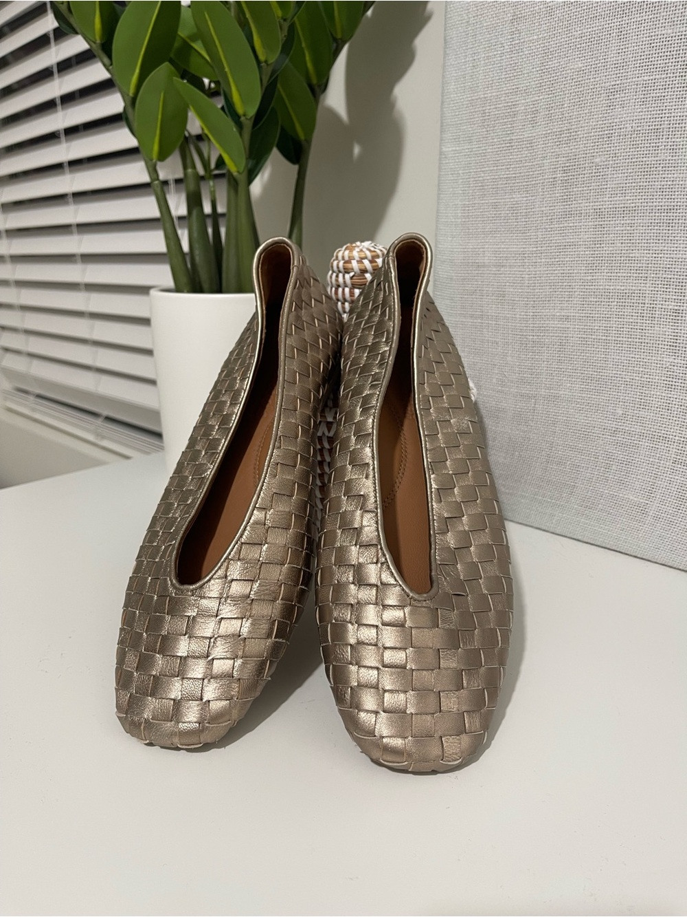 GENTLE SOULS Willow Metallic Woven Leather Ballet Flats - Champagne 10
